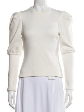 SIMKHAI white balloon sleeve sweater fitted waffle knit top shirt